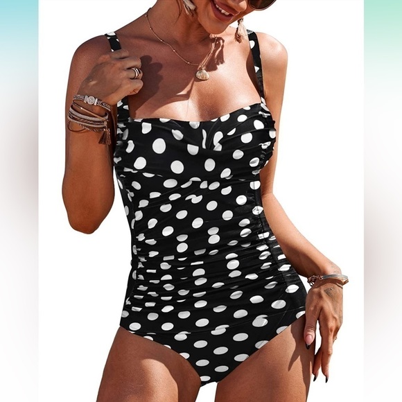 Ekouaer Other - WOMENS Shirred Polka Dot One Piece Swimsuit Vintage Pin Up Inspired - Size L